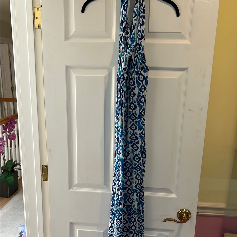 Aqua Blue and White Halter Dress